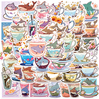 50pcs Cute Shark Cup Cartoon Stickers Decals Waterproof Graffiti Stationery Phone Case Diary Kawaii Kids DIY Sticker Toys