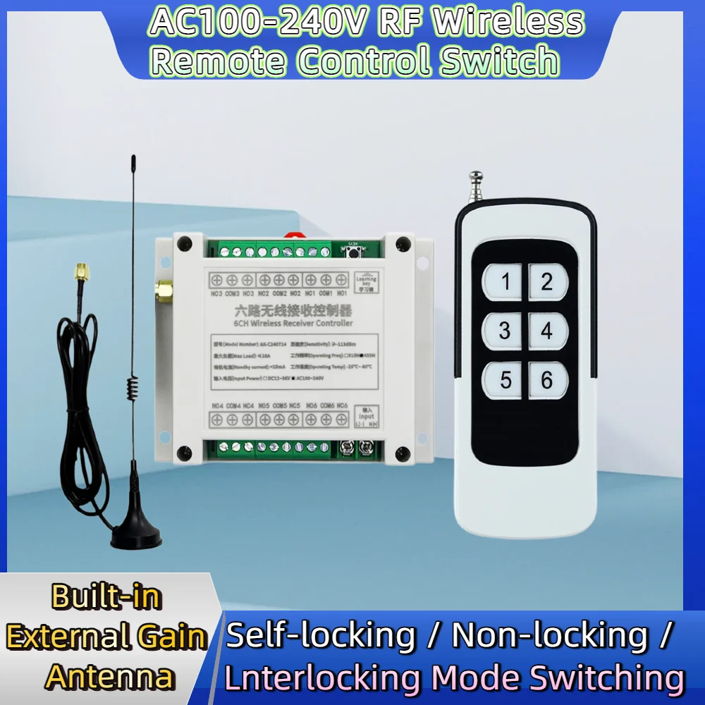 6-Channel RF Remote Control Switch AC100V 220V 240V for Lighting Ventilation Fans And Vehicle Lifting Equipment