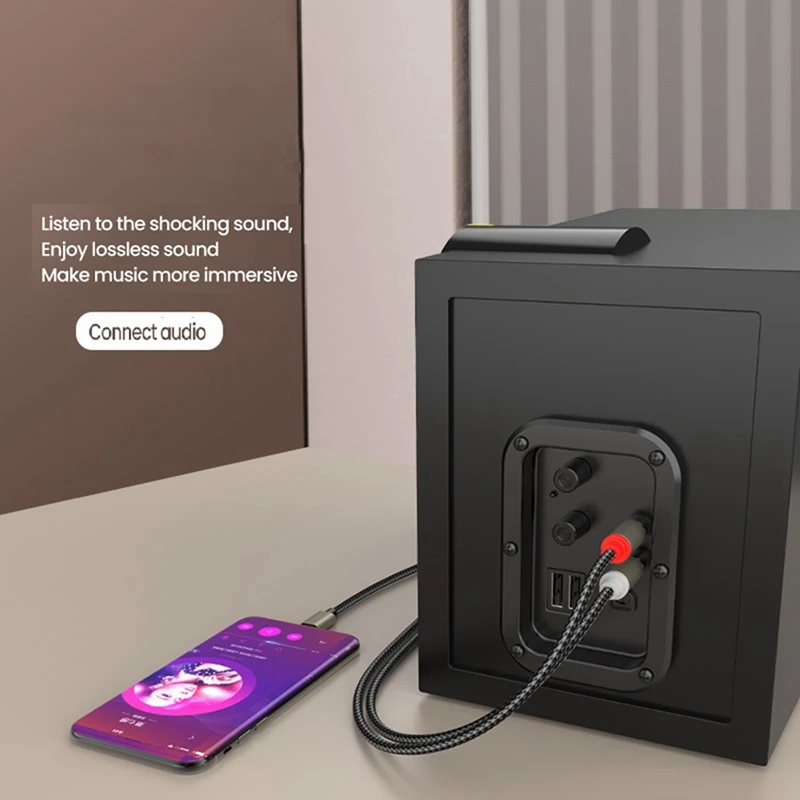 محول كابل صوت USB C إلى 2RCA ، نوع C إلى ثنائي RCA ، سلك فيديو USB ، متوافق مع الهاتف ، الجهاز اللوحي ، 1 متر