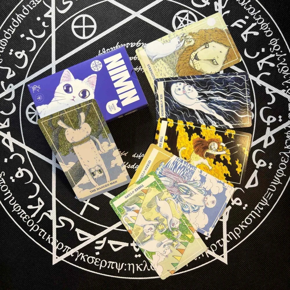 Whimsical Watercolor Feline Kawaii Tarot 10.3*6cm NIMN White Cat Tarot for Cat Lovers, Cute 78-Card Tarot Deck view 5