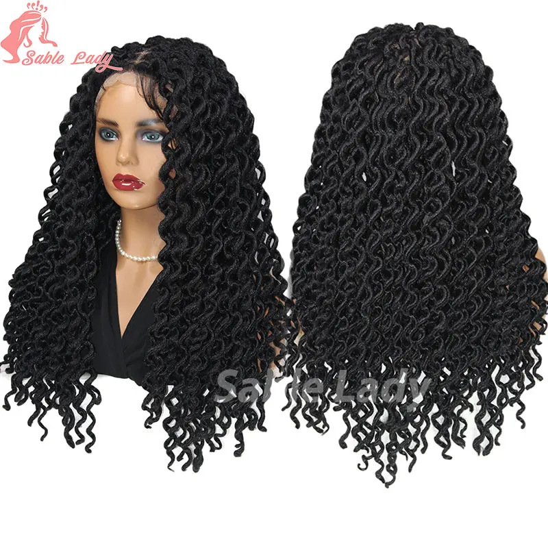 Full Lace Wigs Dreadlock Synthetic Curly Wave Cornrow Braided Wigs 22" Jumbo Braided Wigs Headband Faux Locs Wigs Braiding Wigs