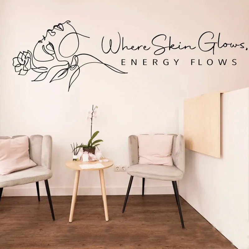 Where Skin glows Energy Flows Floral Woman - Spa Wall Decal - Esthetician Decor - Skincare Skin therapist vinyl sticker 5J02