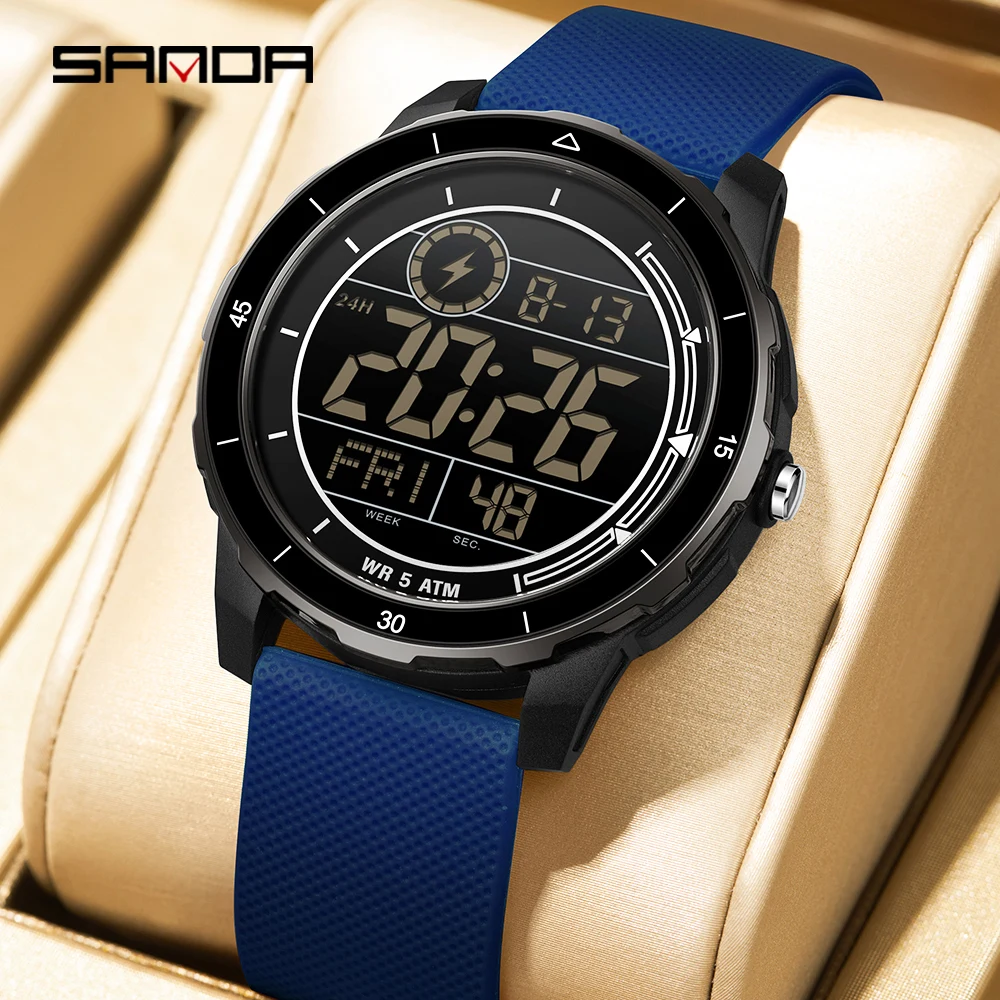 SANDA جديد 2205 ساعة إلكترونية للطلاب عصرية العد التنازلي متعددة الوظائف رياضية مقاومة للماء LED ساعة رقمية إلكترونية