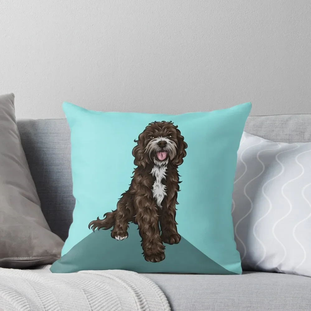 

Sproodle Cute Dog Art Turquoise Background Throw Pillow Embroidered Cushion Cover Pillowcases Cushions Home Decor Pillow