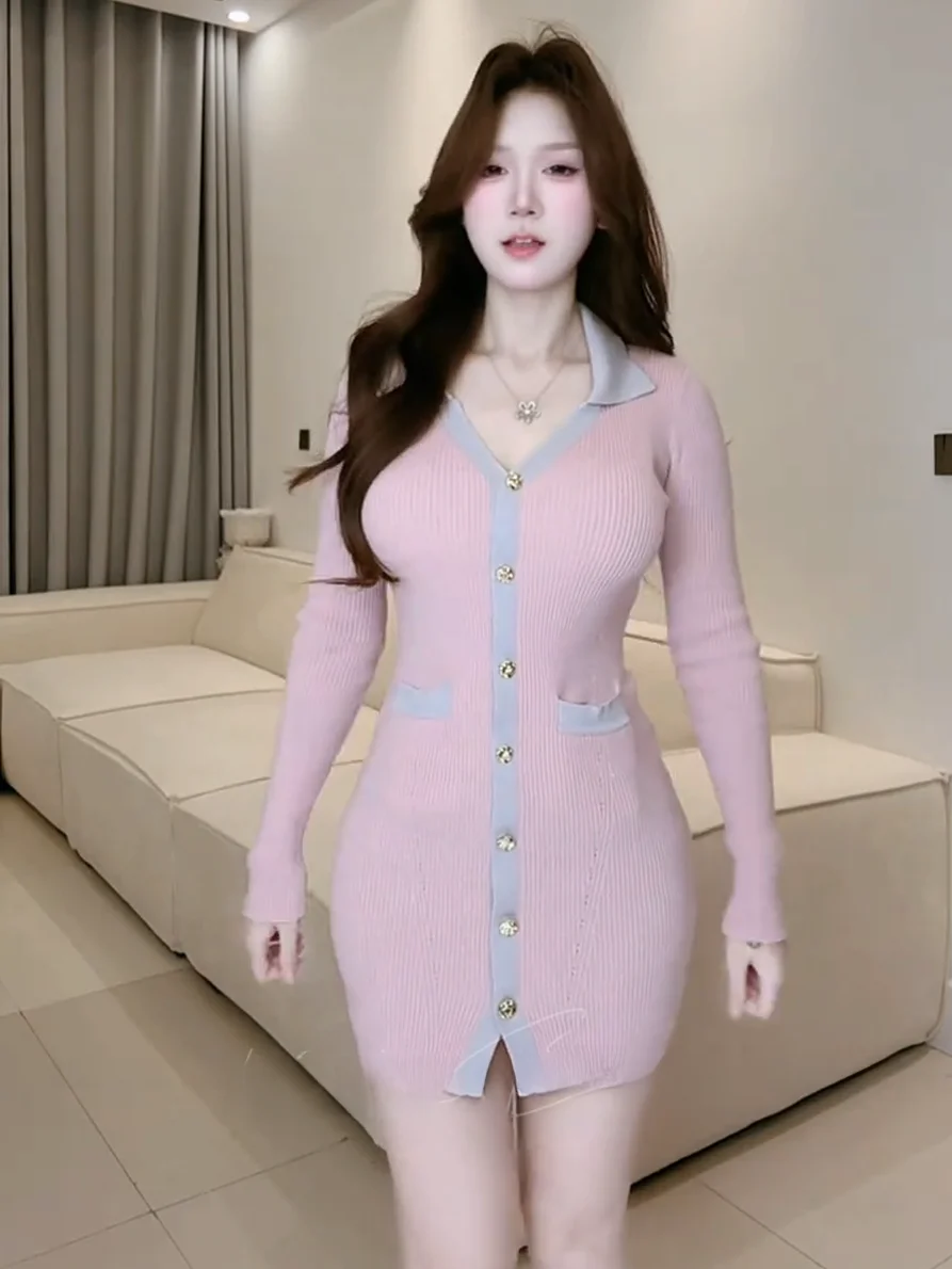 Knitted V-Ne Long S…