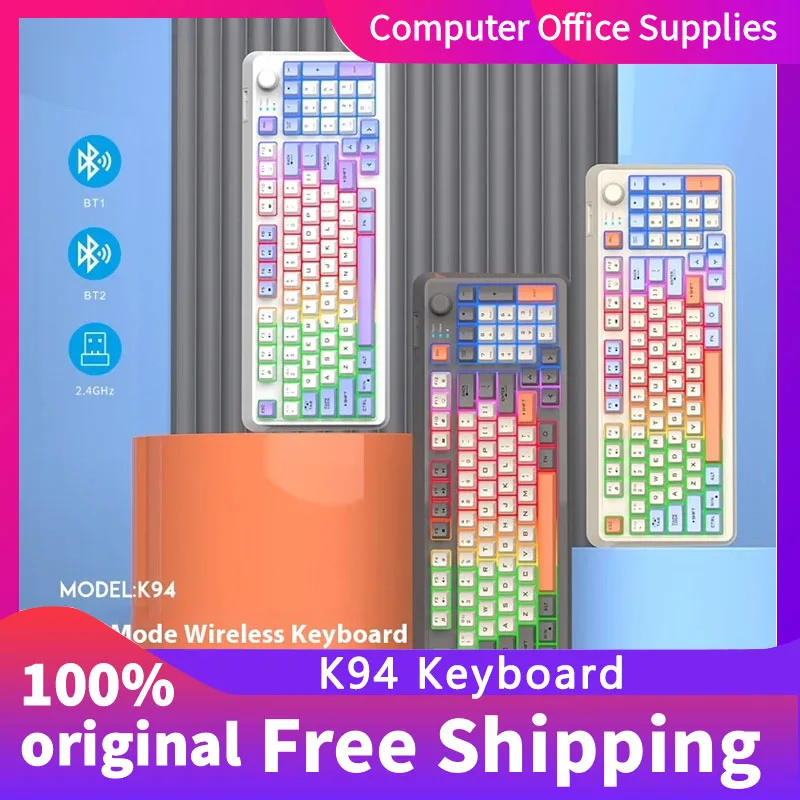

K94 2.4G wireless dual-mode 94 key keyboard rechargeable large capacity battery volume knob high low key layout game keyboard