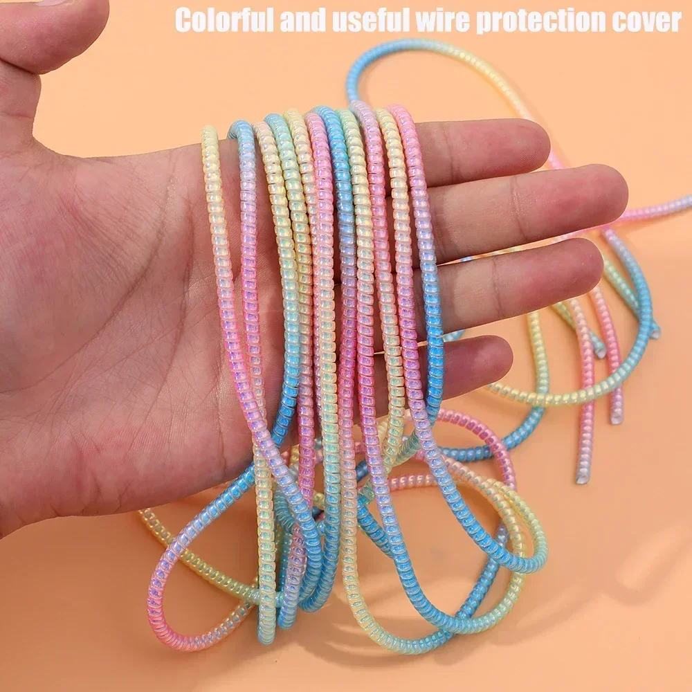 1.6m/Roll Laser Color Style Data Cable Winder Wire Cord Protectors Spring Wrap Cable Organizer for Usb Earphone Wire Protection