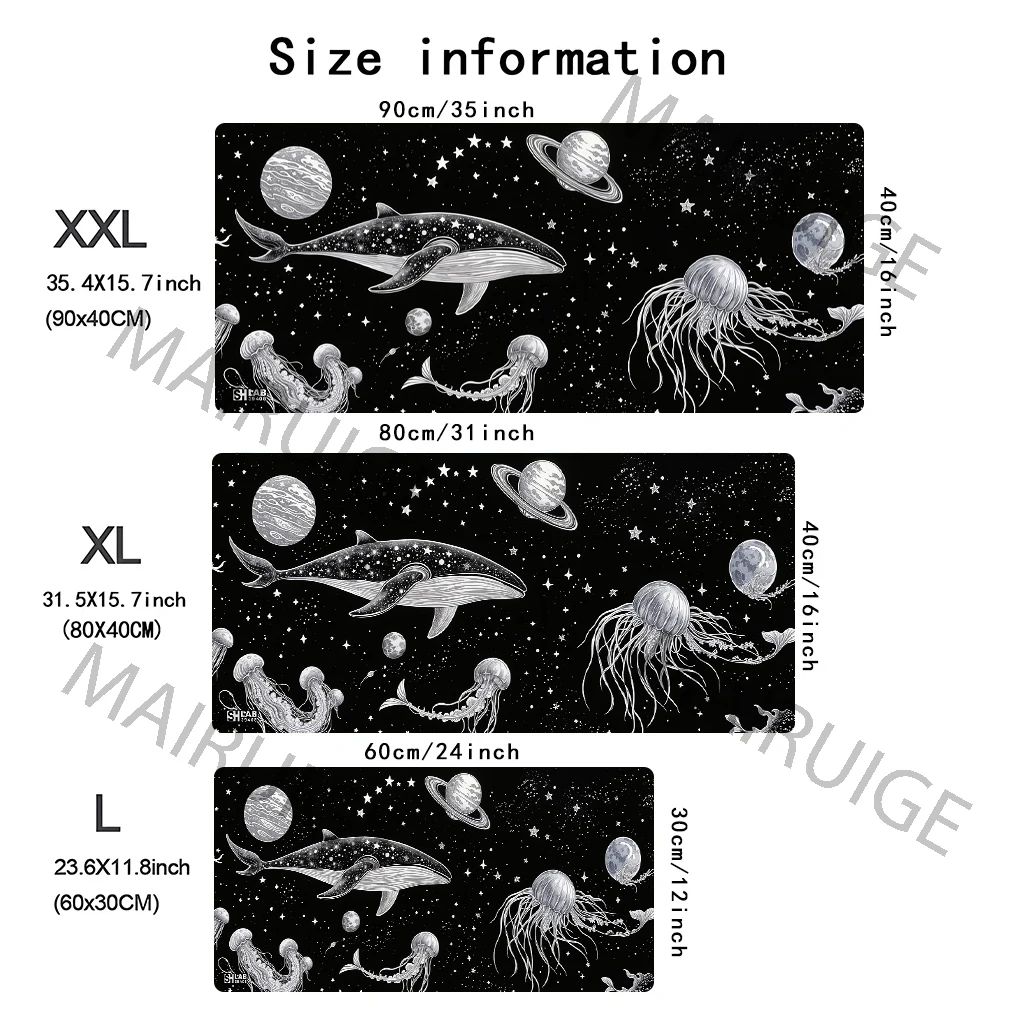 Whale Jellyfish Design Mouse Pad Black Large Computer Office Game Table Mat XXL Rubber Non-slip Keyboard Mousepad Long Desk Pads