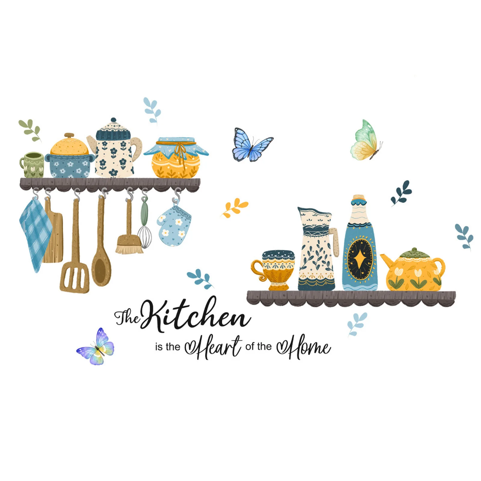 Wall Decals with Kitchen Utensil Motifs for Living Room Bedroom Hallway and Library Decoration on Non-porous Surfaces