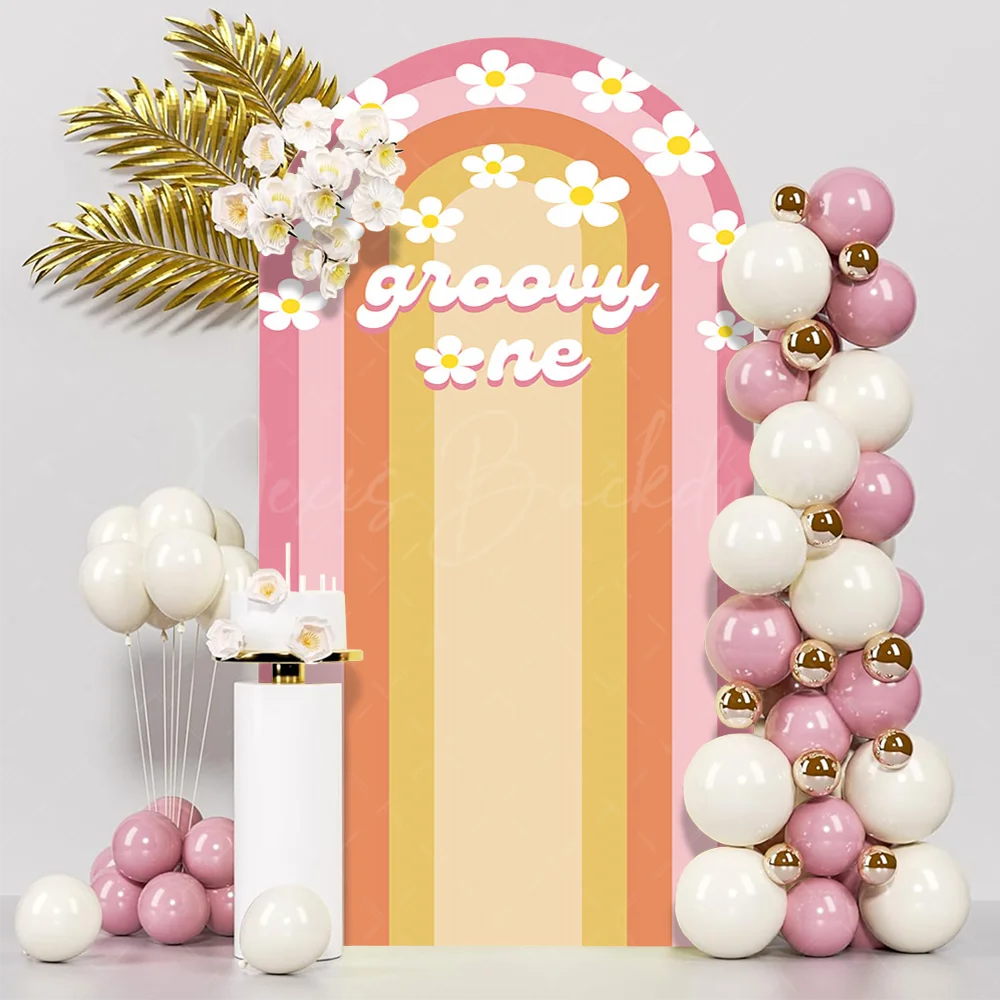 Groovy One Happy Birthday Backdrop Daisy Floral Girls 1st Birthday Party Decorations for Newborn Boho Rainbow First Birthday