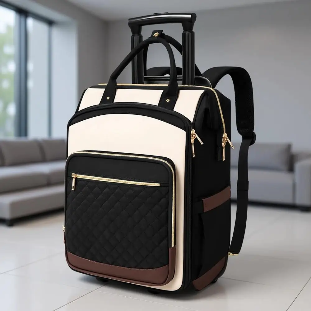 

Рюкзак для ноутбука на колесиках для женщин: стильный, с двойным доступом, бежево-коричневый, для путешествий и учебы