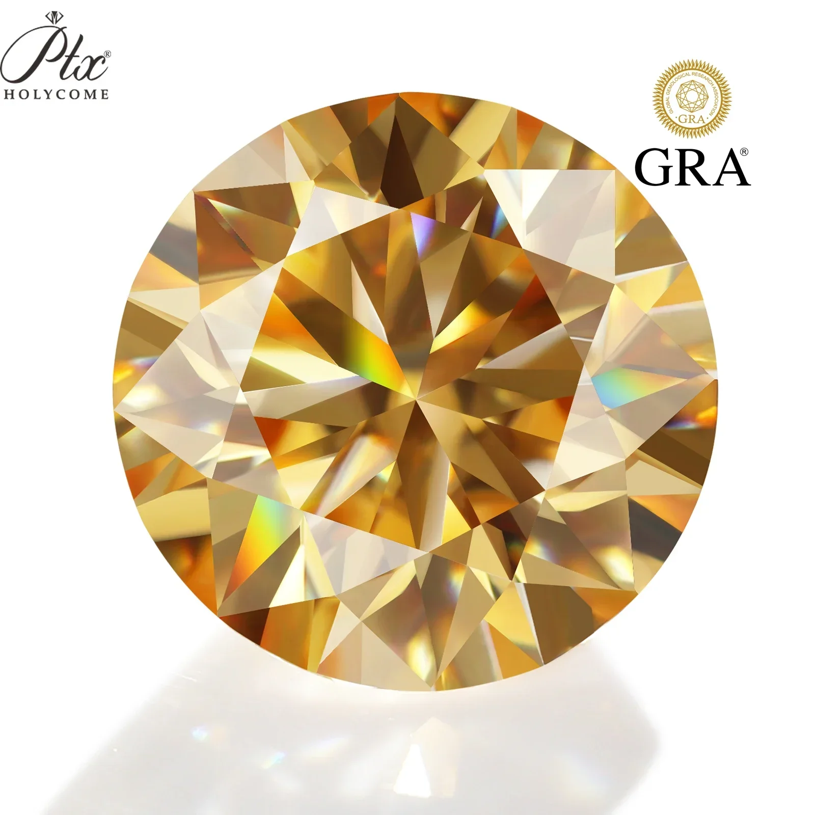 

Ptx Top Loose Gemstone Stone 8Hearts&8Arrows Champagne Color Round Cut VVS1 Moissanite Lab-Grown Diamond Test Positive Jewelry