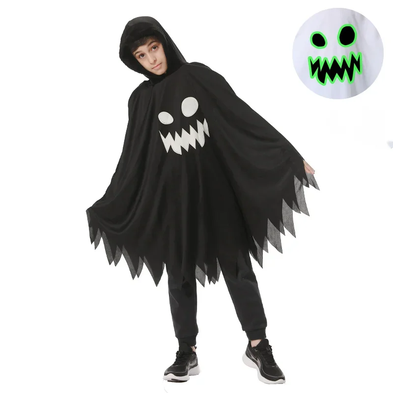 Fantasia de Halloween Cosplay pour Enfants, Blanc, Noir, Fantôme Shoous, Cape Visage Shoous, Châle, Costume d'Hillage de ix