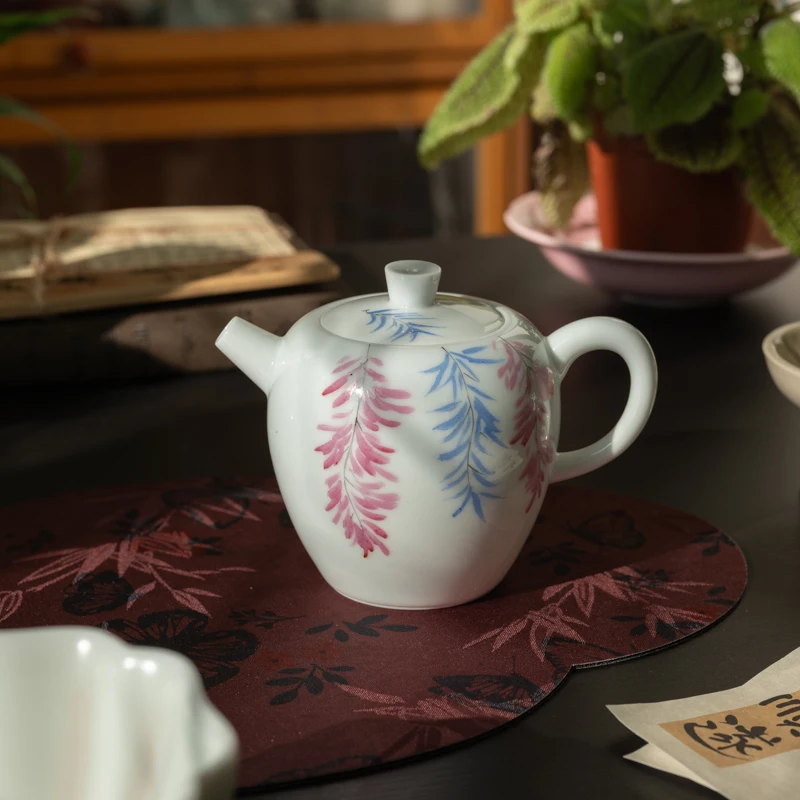 

Hand-Painted Cerc Tea Set Single Person Purple Wisteria Flower Tea Pot Chinese Sle Vintage One Cup One Pot Home Use Set