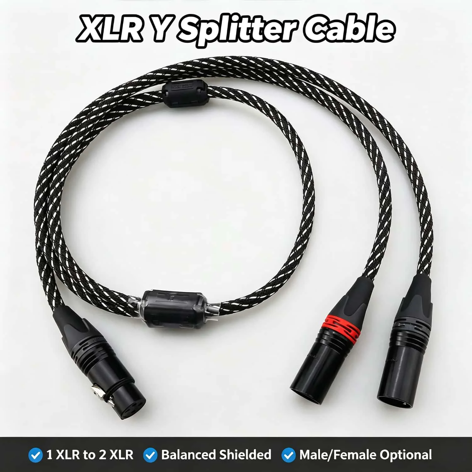 XLR Y Splitter Cable 1 Male to 2 Female Balanced Shielded XLR Splitter for Microphone Powered Speaker Studio Mixer