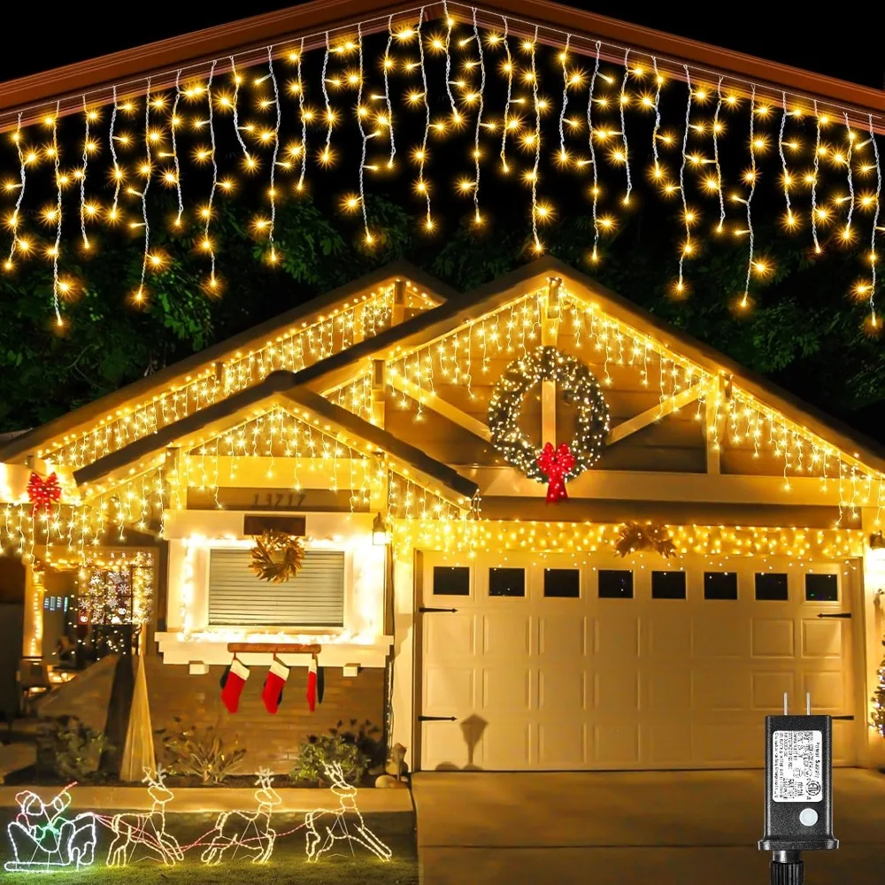 

Icicle Christmas Lights Outdoor, 132ft 1280 LED Icicle Lights for Outside, Plug in Twinkle Lights Indoor