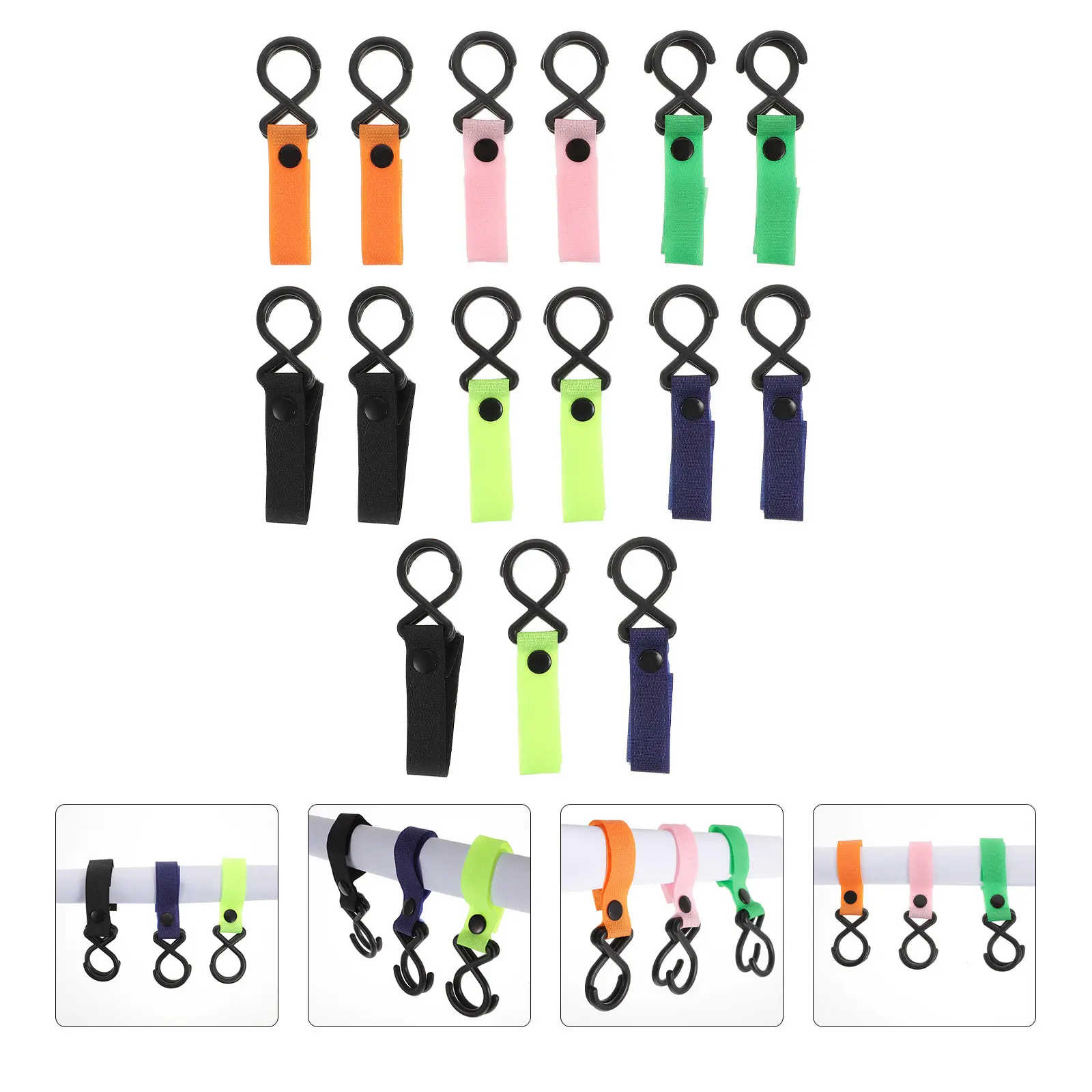 15pcs Pram Hooks Strengthened Multipurpose Strap For Stroller Wheelchair Diaper Bag Holder Nursing Hanger Pushchair Accessories