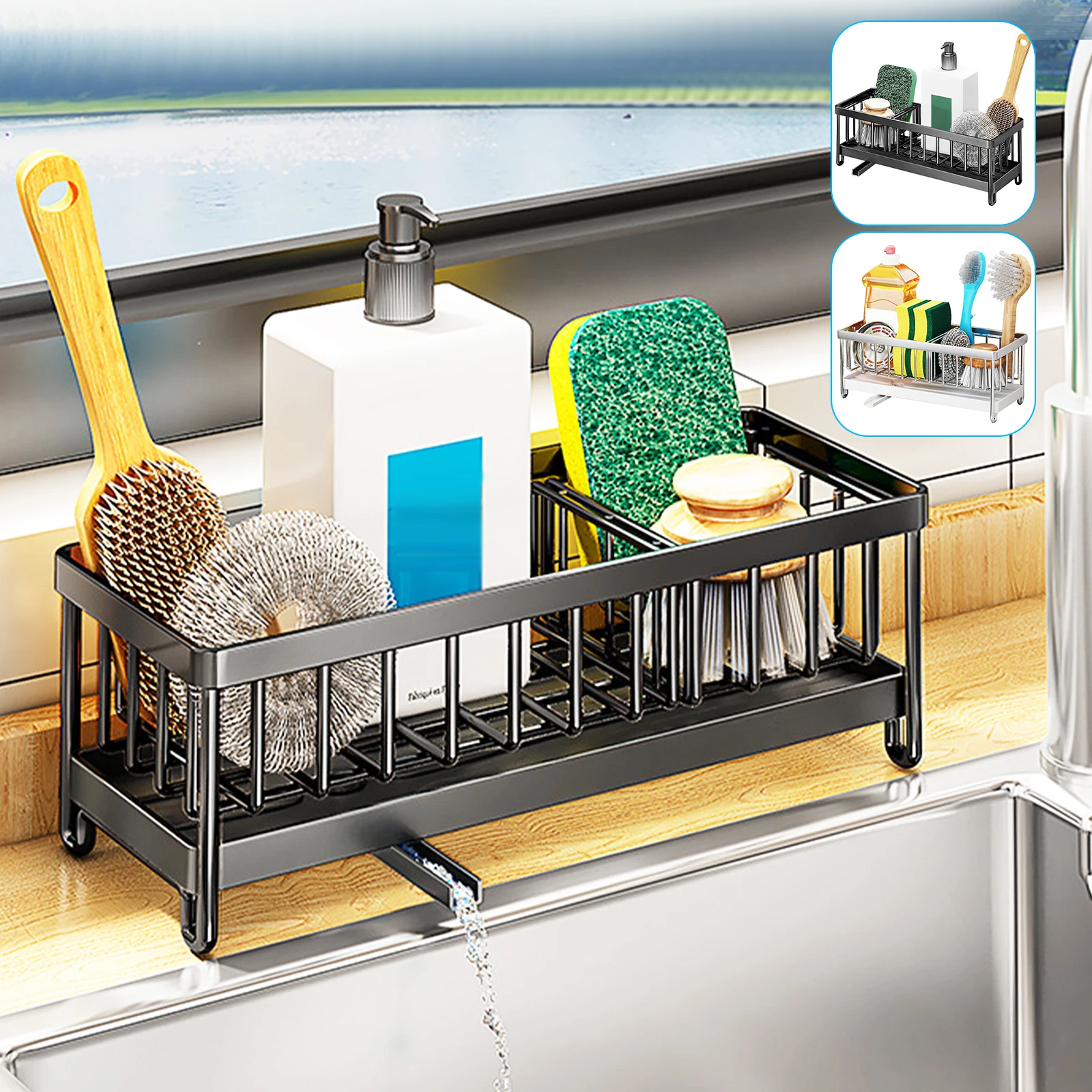 Kitchen Storage Rack Stainless Steel Kitchen Sink Tools Sponge Rag Organizer Sink Caddy Bathroom Cosmetic Shelf Kitchen Supplies