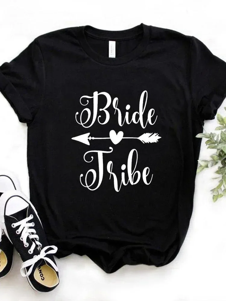 Women T Shirt Bride Tribe Arrow Print Tshirt Women Short Sleeve O Neck Loose T-shirt Ladies Causal Tee Shirt Clothes Tops 2024