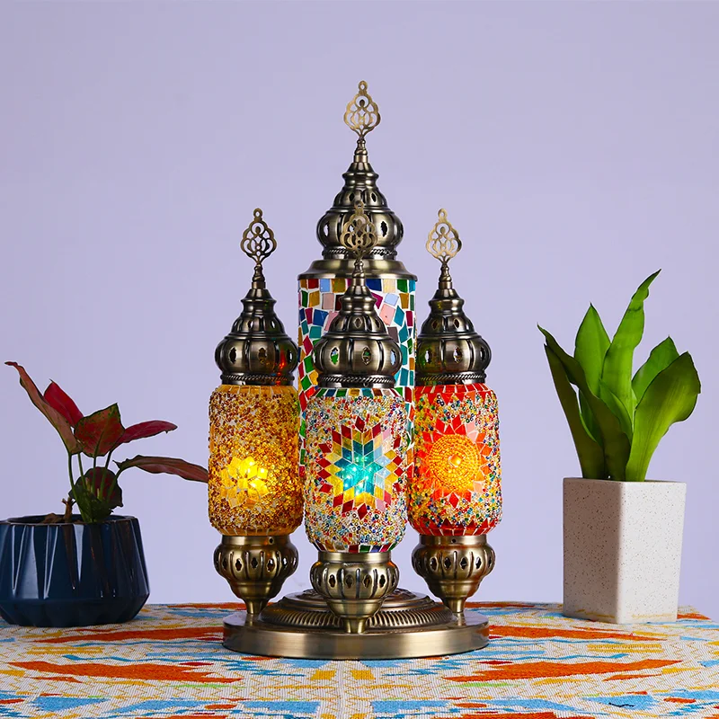 Lighting Castle Mosaic Stained Glass Combination Style Table Lamp