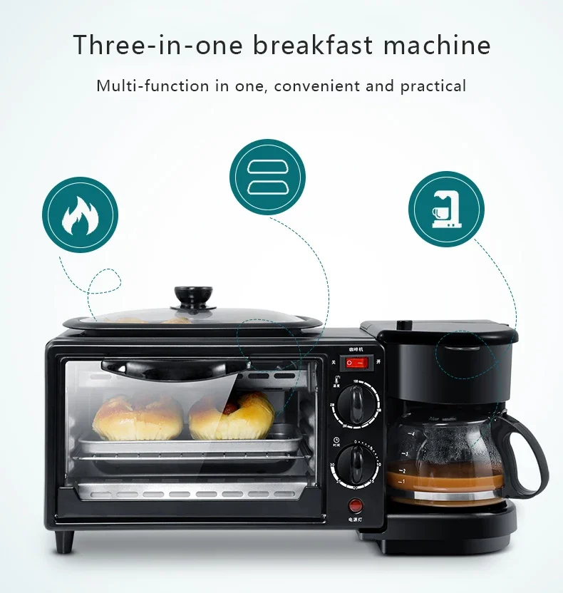 Multifunction Coffee Maker Frying Pan Mini Oven 3 In 1 Electric Breakfast Machine