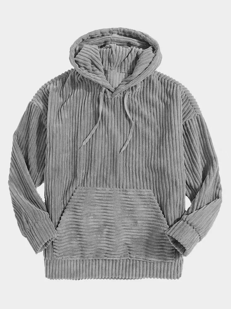 Sweat à capuche en velours côtelé épaissi PVD pour homme, manches longues, poche kangourou solide, sweat à capuche initié, automne, hiver, 2023