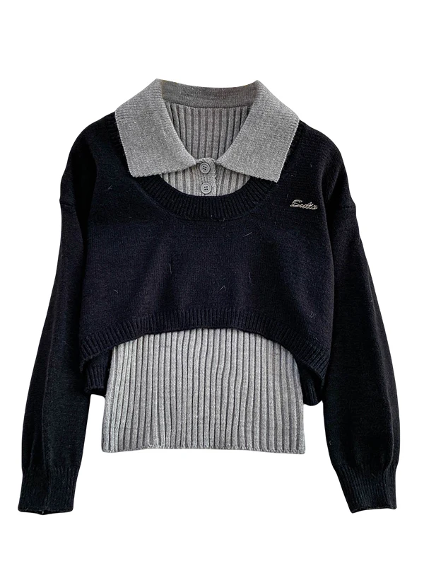 Koreanisches Sle ort rundes Ne-Strickpullover-Set, schmale Passform, elastisches blaues Top und Weste-Outfit, lässige Herbstkleidung für Teenager