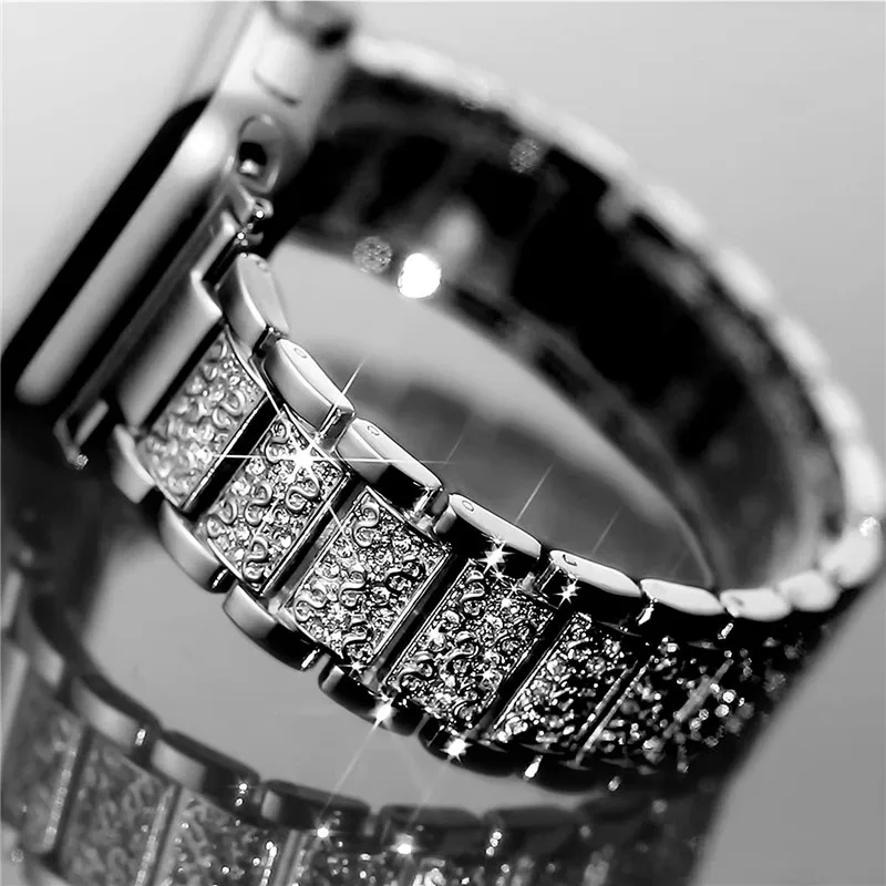 Stainless Steel Watch Strap For Apple Watch Band 44mm 42mm 40mm 38mm Diamond Luxury Replacement Watchband for IWatch 1 2 3 4 5