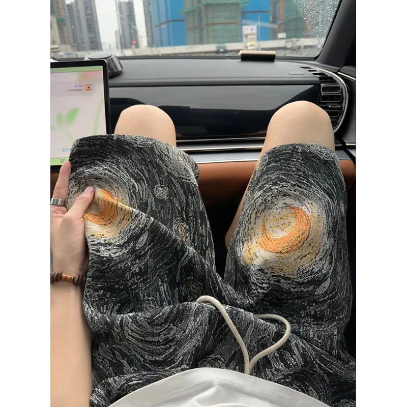 Men's Sun Print Casual Shorts Loose Cool Feeling Summer Beach Five Point Pants