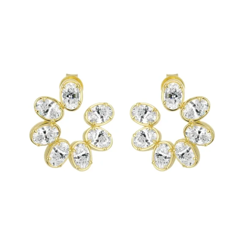 

BELLUX Charming Flower shaped 925 Sterling Silver Gold Plated Stud Earrings Inlaid with Sparkling Cubic Zirconia Fashion Jewelry