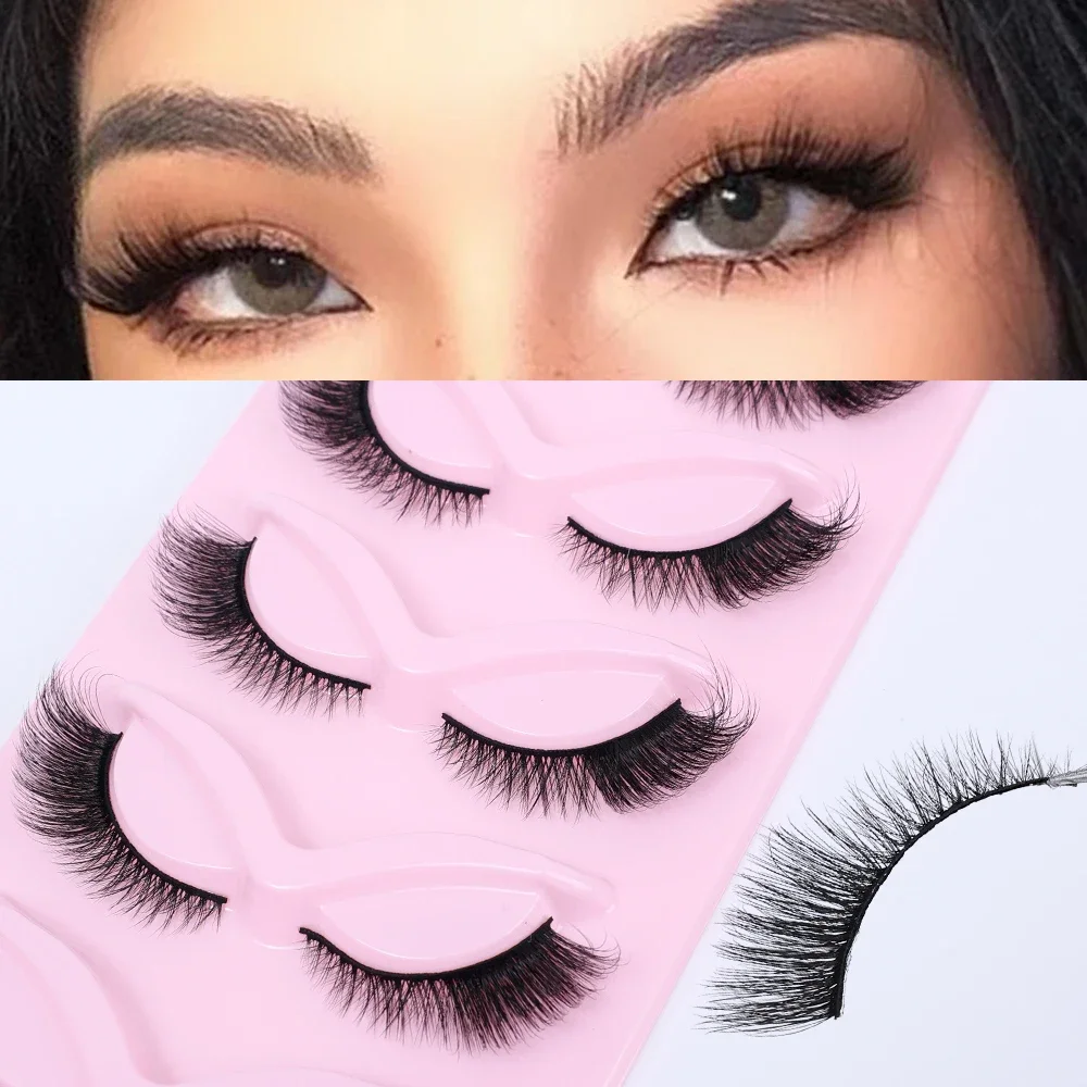 3D Cat Eye False Eyelashes 5 Pairs Short Fluffy Eyelashes Soft Natural Long Strip Lashes Winged End Eye Elongated Lashes Makeup