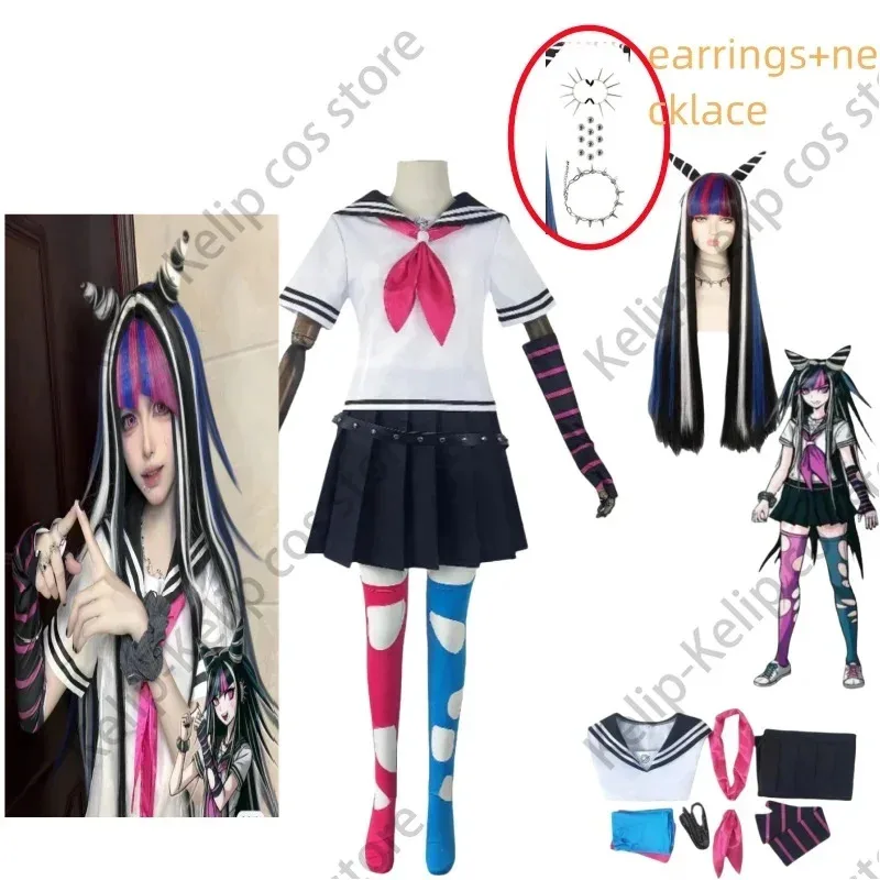 

Anime Game Danganronpa 2: Goodbye Despair Steam Mioda Ibuki Cosplay Costume Wig JK School Uniform Woman Sexy Party Suit