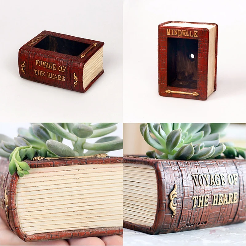

Resin Literary Book Floral Vase Simulation Succulent Flower Pot For Garden Landscape Living Room Decorative Planter
