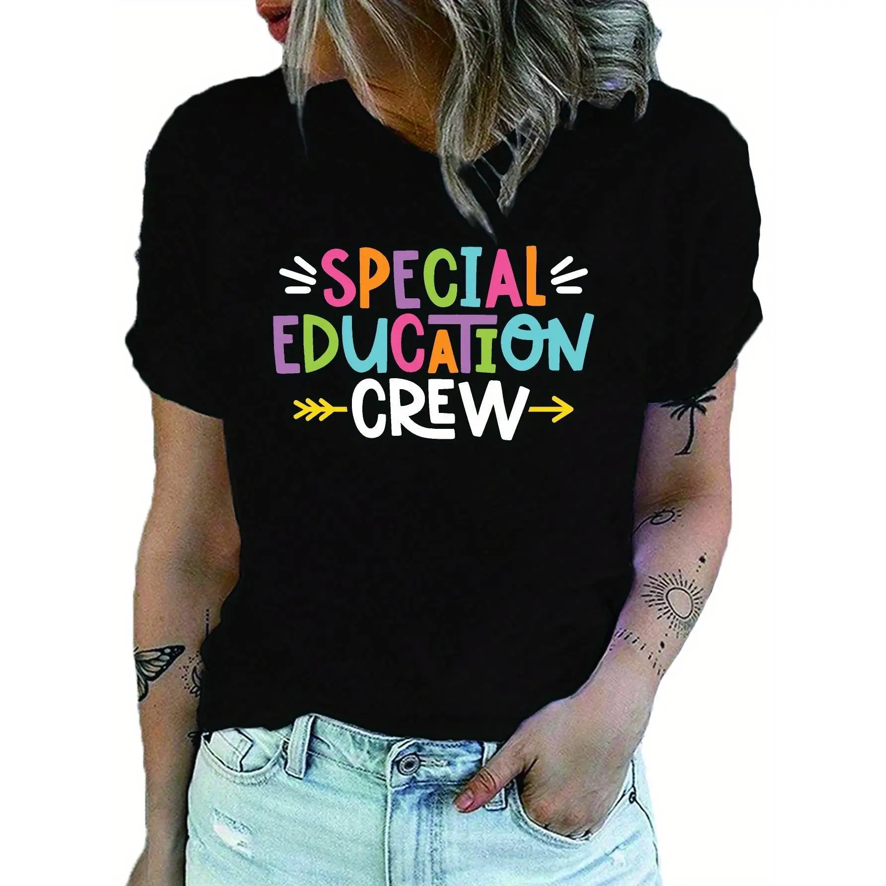 

1pc fashion printed women's T-shirt, 100% cotton women's T-shirt, take care of your health special education printed round neck