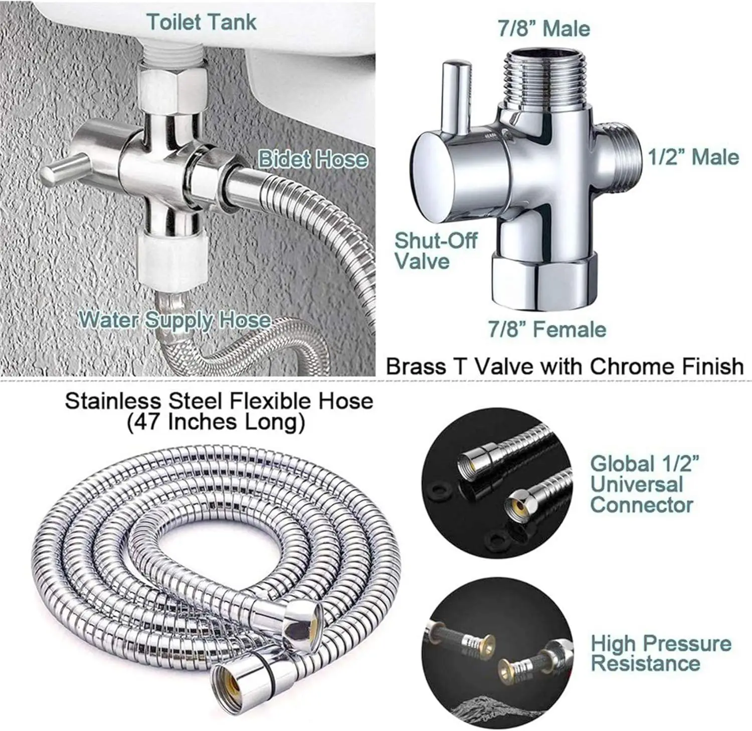 Stainless Steel Bidet Sprayer for Toilet, Handheld Cloth Diaper Sprayer, Bathroom Jet Sprayer Kit Spray Attachment with Hose, Gr