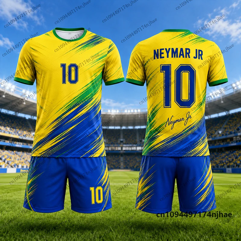 2 Piece Outfits Children Tracksuit Neymar #10 Print T-shirt+Shorts Set Sports Football Jersey Suit Casual Kids/Adult Clothes