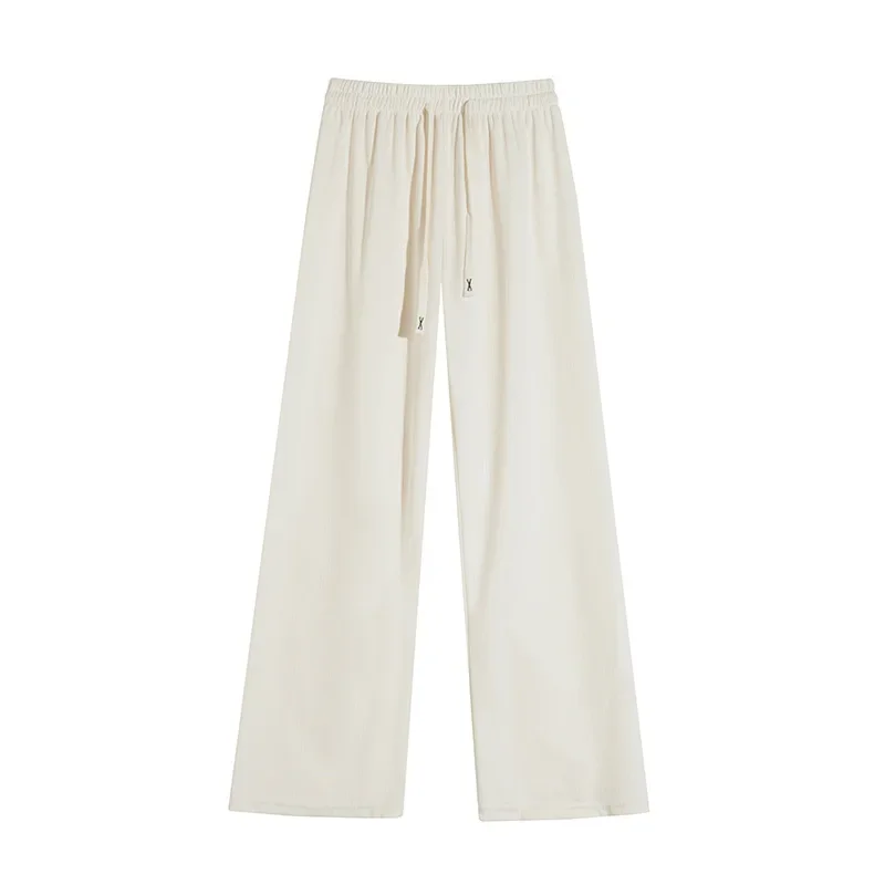 ارتفاع الخصر بنطال ذو قصة أرجل واسعة المرأة سليم صالح مستقيم قطع ربيع الخريف بناطيل كاجوال فضفاض ثنى طفيف تمتد الكاكي