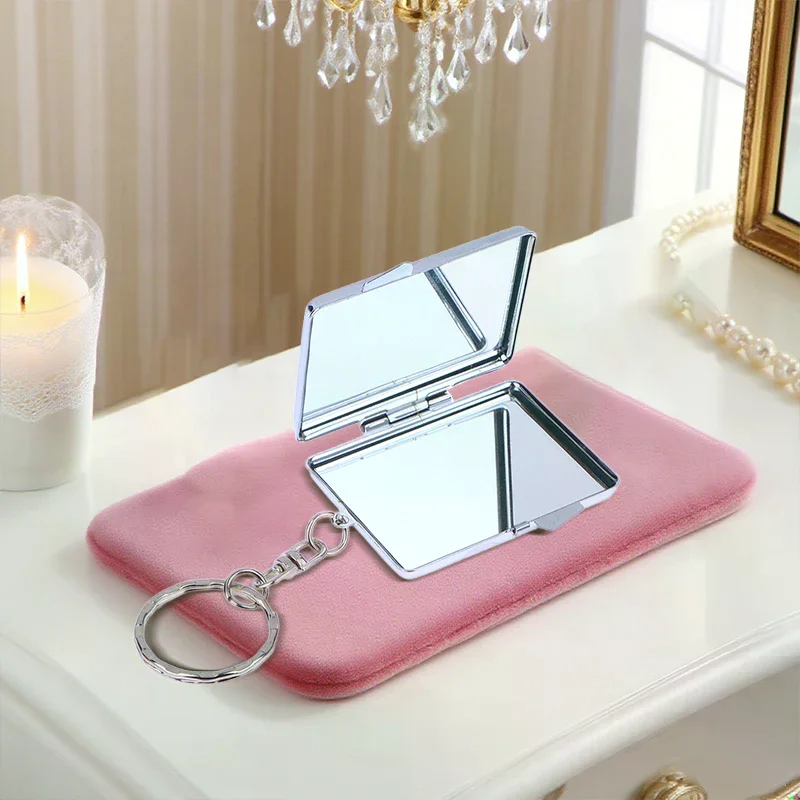 مرآة مستحضرات التجميل على شكل قلب بيضاوي الشكل على الوجهين، سلسلة مفاتيح معدنية قابلة للطي، مرآة مكياج صغيرة #5