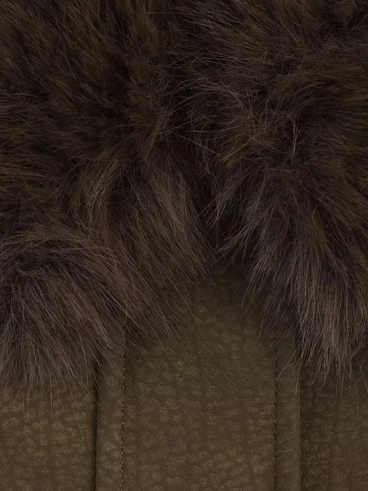 Nieuwe damesjas Legergroen Suède effect met lange mouwen Imitatiebontkraag Jas Casual Mode Veelzijdig Persoonlijk