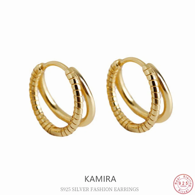 

KAMIRA Real 925 Sterling Silver Simple Line Double Hug Hoop Earrings for Women Party Fashion Geometric Jewelry Accessories Girl