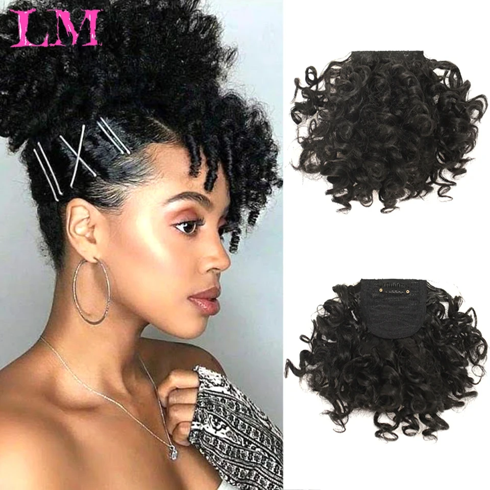 LM Afro Kinky Curly Bang For Black White Woman Fake Fringe Clips In Bangs Wig Hair Natural Black Synthetic Hair Accessories