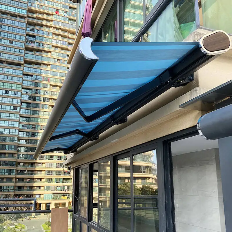 Customized Electric Full Cassette Awning Outdoor Motorized Retractable Awning with Folding Arms Entrance Rainproof Canopy