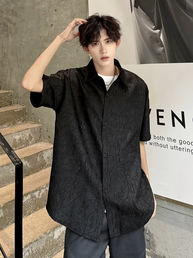

Trendy American Sle Men's ort Sve irt Floral Embroidery Hip And Haome Summer Breathable Thin Casual Faion