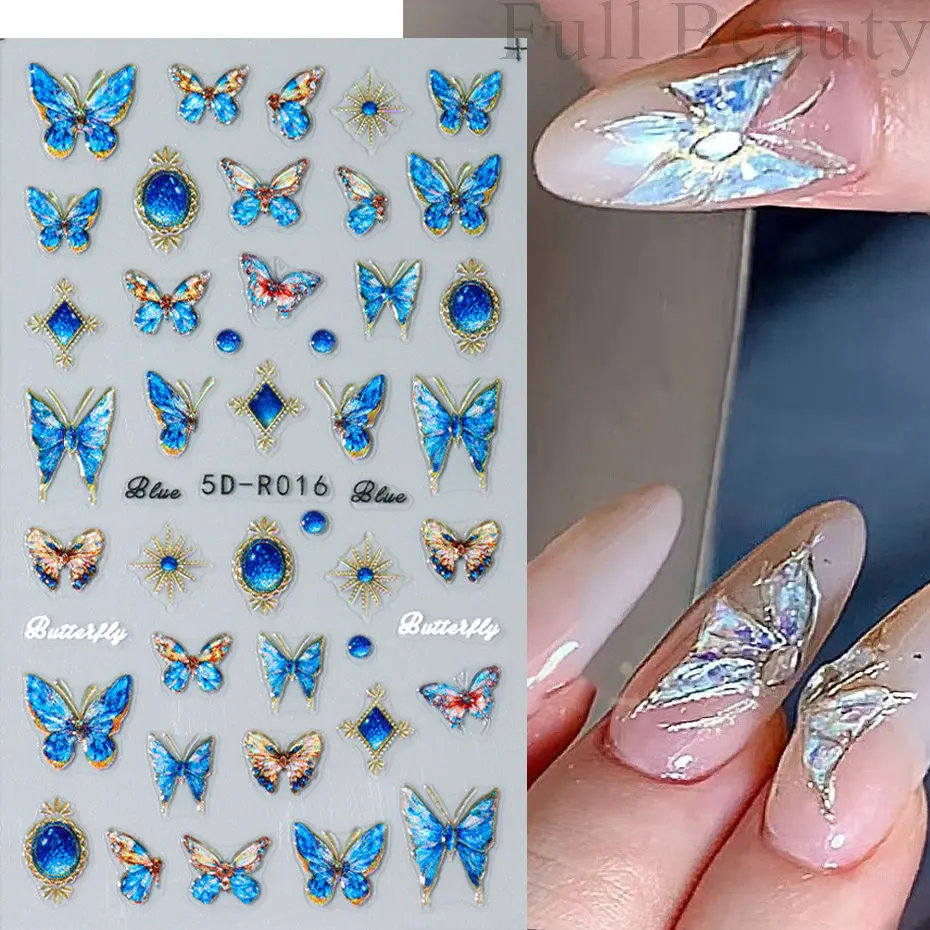 

3D Nail Art Stickers Colorful Butterfly Rhinestones Nail Art Decoration Self Adhesive Slider Decals DIY Manicure Accessory