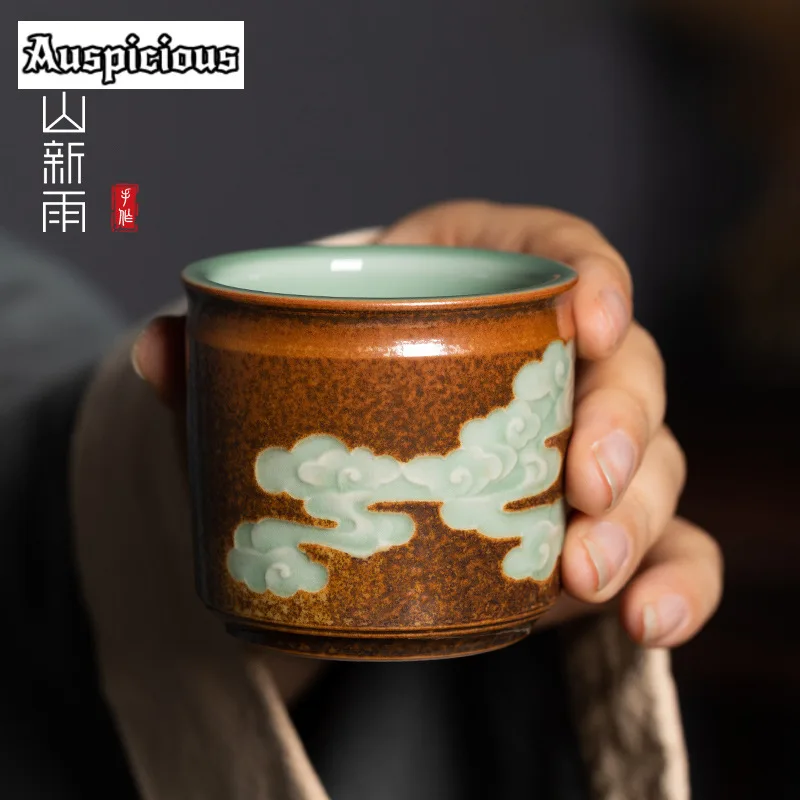 100ML Handmade Longquan Celadon Teacup Vintage Kiln Change Master Cup Tea Pair Personal Jianzhan Chinese Tea Ceremony Craft Gift image 6