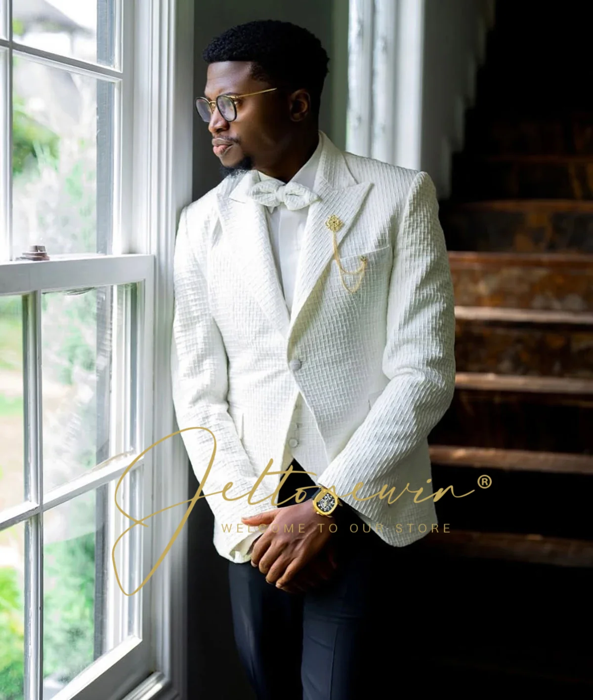 

Последний дизайн, мужской костюм, белый клетчатый пиджак, жилет, брюки, комплект из трех предметов, однобортный, приталенный, официальный свадебный смокинг, вечернее платье