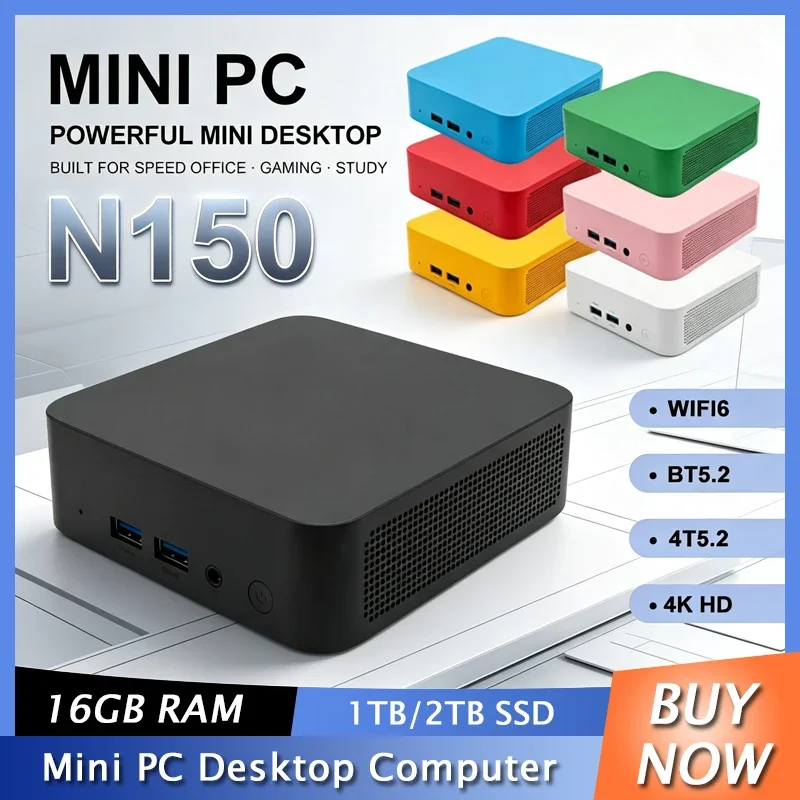 Core N150 Mini PC 32GB DDR4 2TB NVMe SSD Triple 4K Screen Display Desktop Computer WiFi6 Bluetooth 5.2 Small PC Office