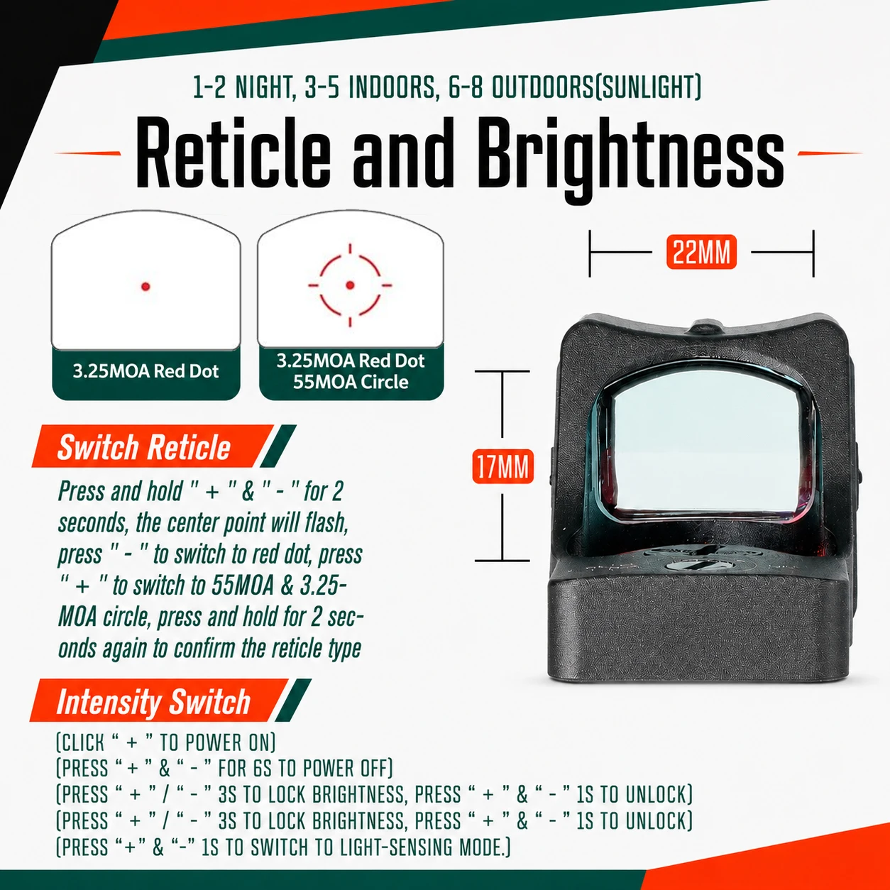 RMHD Red Dot Sight 1MOA/3MOA Dot Compact Reflex Sight CNC Machined 7075 Aluminum Housing Multi-layer Lens for Glock Waterproof - view 3