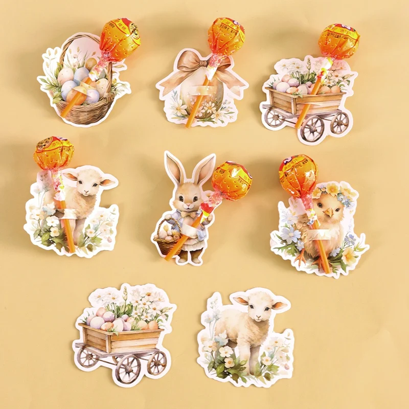 48 Stück Vintage Osterhasen-Eier Süßigkeiten-Lutscher Dekorative Karten Osterdekoration Geburtstagsparty Süßigkeiten-Geschenk Zubehör