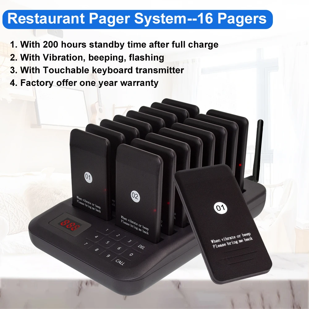 

Fast Shipping 16 Pagers 1 Keyboard Transmitter Pager System Call Waiter Restaurant Wireless Calling Buzzer for food Truck